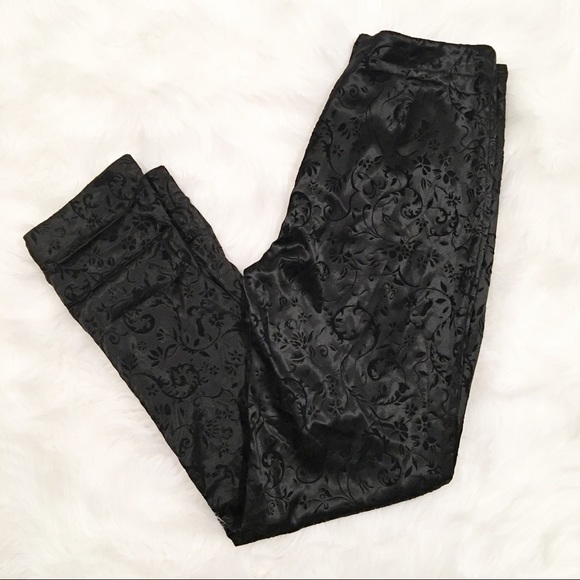 Cache Pants - Cache black floral velour dress pants size 10